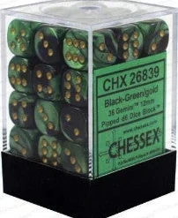Gaming Accessories Chessex : 12mm D6 Set Black-Green/Gold