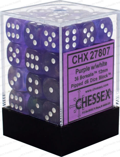 Chessex : 12mm D6 Set Purple/white 3 Chessex : 12mm D6 Set Purple/white