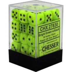 Chessex : 12mm D6 Set Bright Green/Black
