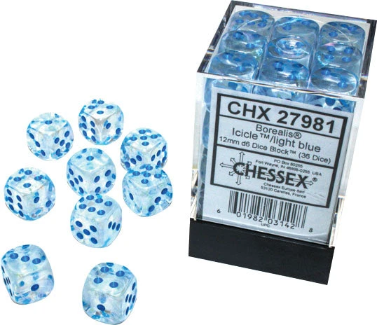 CHESSEX MFG. CO. LLC Chessex : 12mm D6 Icicle/light Blue Luminary Dice Block (36 Dice) 3 CHESSEX MFG. CO. LLC Chessex : 12mm D6 Icicle/light Blue Luminary Dice Block (36 Dice)