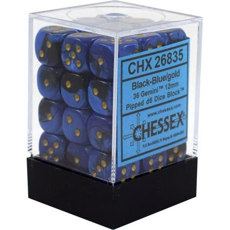 Chessex : 12mm D6 Black-Blue/Gold 3 Chessex : 12mm D6 Black-Blue/Gold