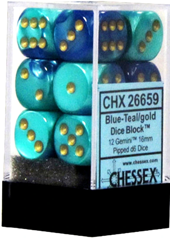 Chessex : 16mm D6 Set Blue-Teal/Gold 3 Chessex : 16mm D6 Set Blue-Teal/Gold