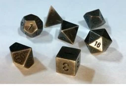 Chessex: Solid Metal Old Brass Polyhedral 7-Dice Set Gaming Accessories 3 Chessex: Solid Metal Old Brass Polyhedral 7-Dice Set Gaming Accessories