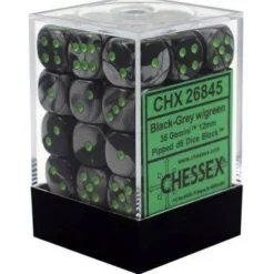 Chessex : 12mm D6 Set Black-Grey/Green Gaming Accessories