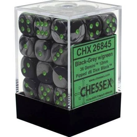 Chessex : 12mm D6 Set Black-Grey/Green Gaming Accessories 3 Chessex : 12mm D6 Set Black-Grey/Green Gaming Accessories