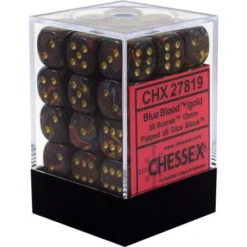 Chessex : 12mm D6 Set Blue Blood/Gold