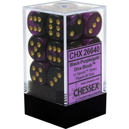 Chessex : 16mm D6 Set Black-Purple/Gold 3 Chessex : 16mm D6 Set Black-Purple/Gold