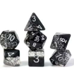 Gate Keeper Games Halfsies Glitter : Black - 7 Dice Set