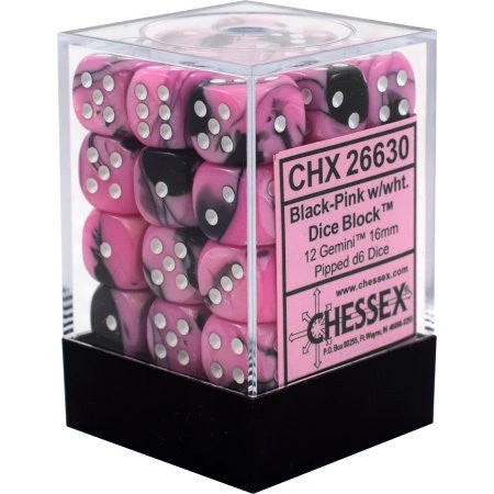 Chessex : 12mm D6 Set Black-Pink/White Gaming Accessories 3 Chessex : 12mm D6 Set Black-Pink/White Gaming Accessories