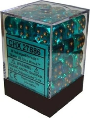 Chessex : 12mm D6 Set Teal/gold Gaming Accessories 3 Chessex : 12mm D6 Set Teal/gold Gaming Accessories