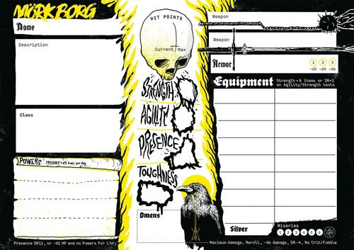 Free League Publishing Mork Borg RPG : Character Sheet Pad 3 Free League Publishing Mork Borg RPG : Character Sheet Pad