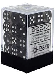 Chessex : 12mm D6 Set Smoke W/white 3 Chessex : 12mm D6 Set Smoke W/white