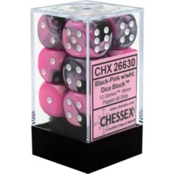 Chessex : 16mm D6 Set Black-Pink/White