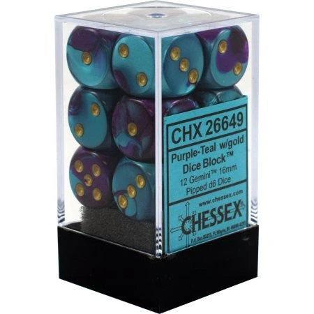 Chessex : 16mm D6 Set Purple-Teal/Gold 3 Chessex : 16mm D6 Set Purple-Teal/Gold
