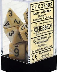 Chessex : Polyhedral 7-die Set Ivory/Black Marble