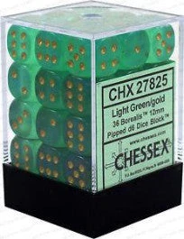 Chessex : 12mm D6 Set Light Green/Gold 3 Chessex : 12mm D6 Set Light Green/Gold