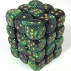 Gaming Accessories Chessex : 12mm D6 Set Black-Green/Gold